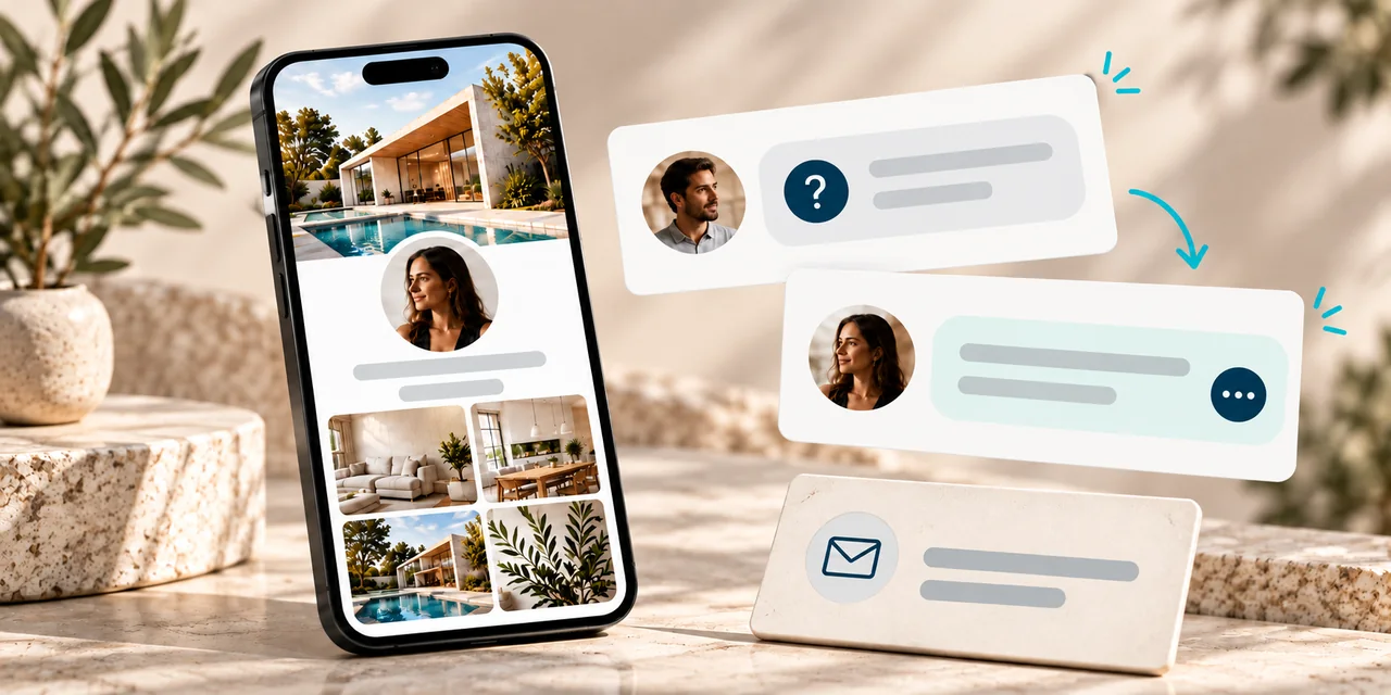 A profile beside conversation and contact cards